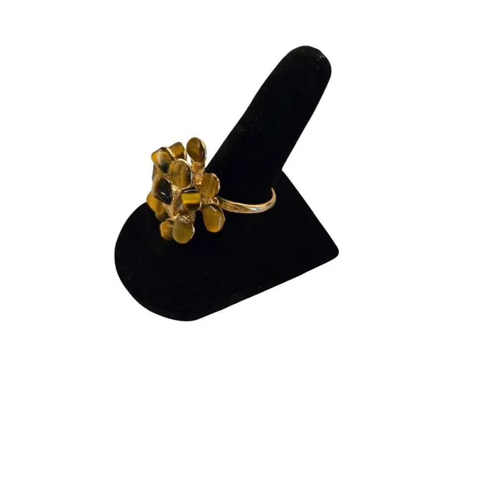Tigers‎ Eye Gemstone Cluster Ring Cocktail Statement